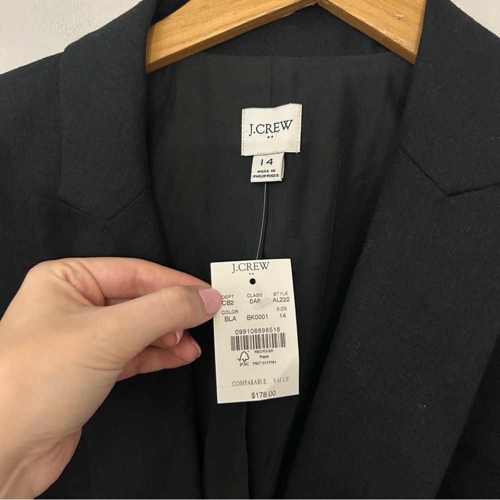 NWT J. Crew Linen-Blend One-Button Black Blazer - Picture 5 of 5